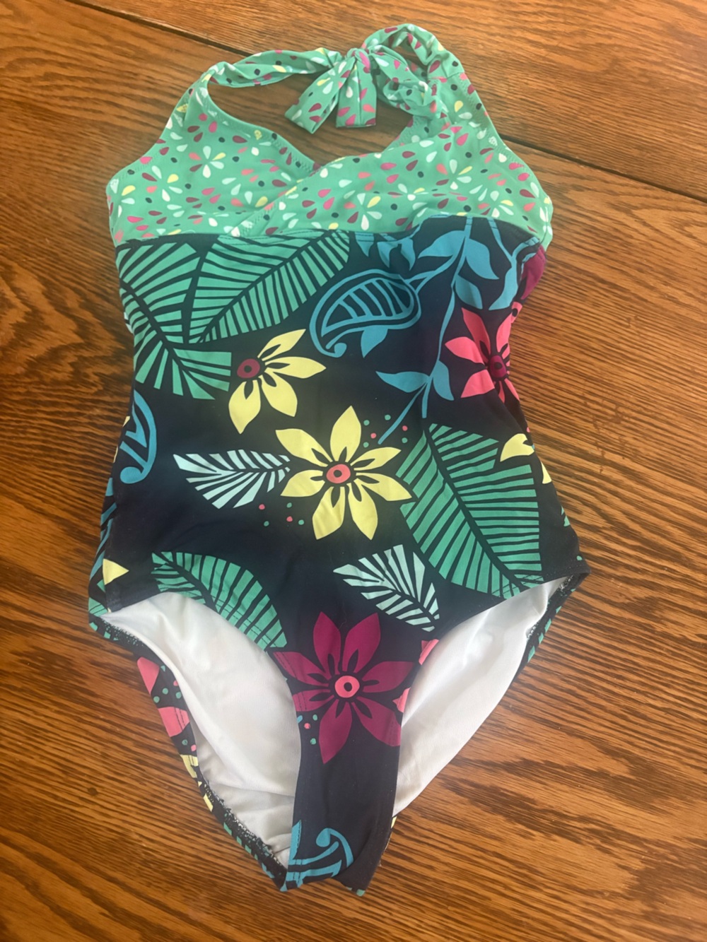 Tea Collection Girls' Floral One-Piece Swimsuit - Mint, Navy, Yellow, Pink